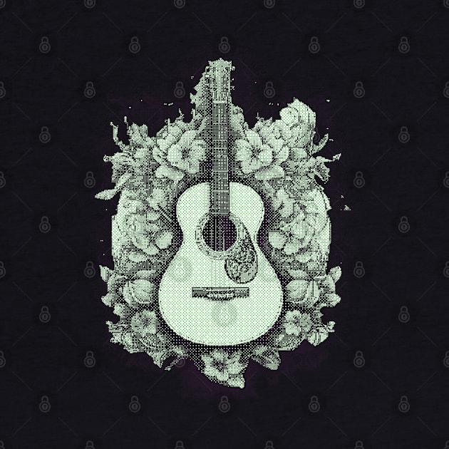 Guitar & roses pixel art nokia green by Bassivus